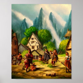 Cute Village Digital Art Poster #01