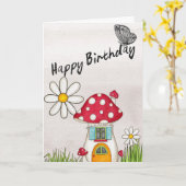 Cute Village Happy Birthday Kaart (Gele Bloem)