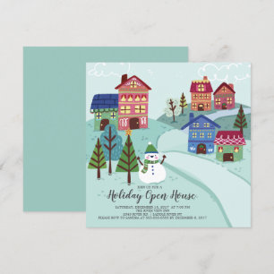 Cute Village Holiday Open House Invitation Kaart