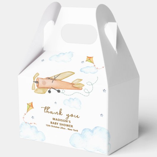 Cute Vintage Aviator Airplane Baby Shower Bedankdoosjes (Voorkant)