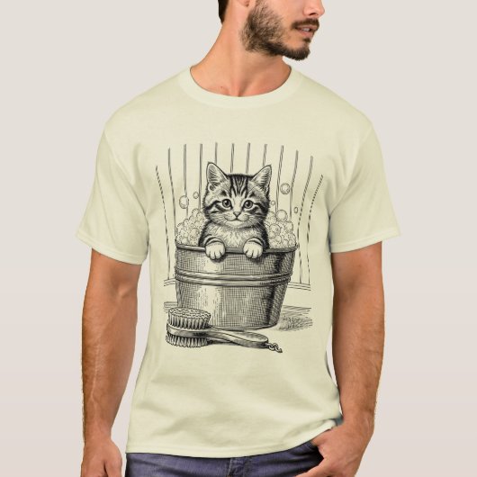 Cute Vintage Bathing Kitten  – Hand T-Shirt (Voorkant)