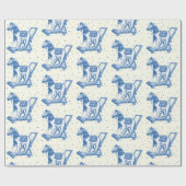Cute Vintage Blue Hobby Horse Pattern Cadeaupapier (Vlak)