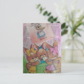 Cute Vintage Bunnies and Mouse Collage Briefkaart (Staand voorkant)