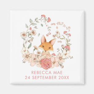Cute Vintage Fox Botanicals Name Date Birth Girl Magneet