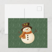 Cute, vintage green rustic snowman feestdagenkaart (Voorkant / Achterkant)