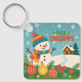 Cute, vintage green rustic snowman sleutelhanger (Voorkant)