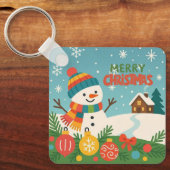 Cute, vintage green rustic snowman sleutelhanger (Voorkant)