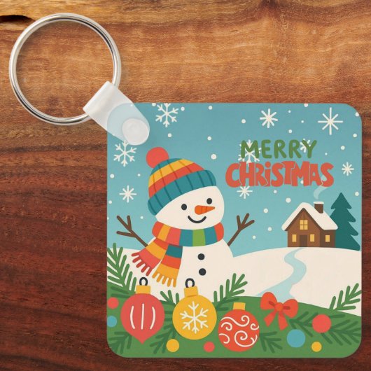 Cute, vintage green rustic snowman sleutelhanger (Voorkant)