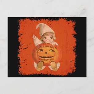 Cute Vintage Halloween Greetings Pumpkin Briefkaart