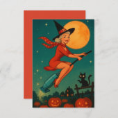 Cute Vintage Halloween Witch On Broom (Voorkant / Achterkant)