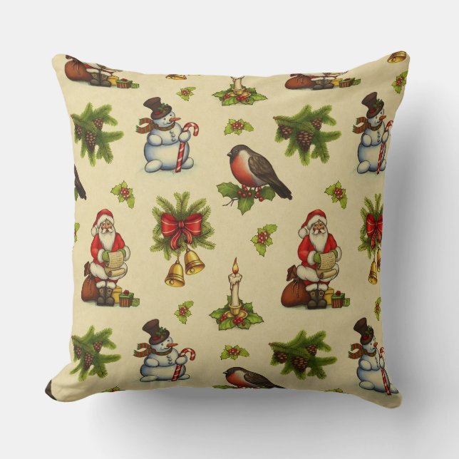Cute Vintage Kerst Elementen Worp Kussen (Voorkant)