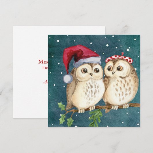 Cute Vintage Kerst Uilen Flat Feestdagenkaart (Voorkant / Achterkant)