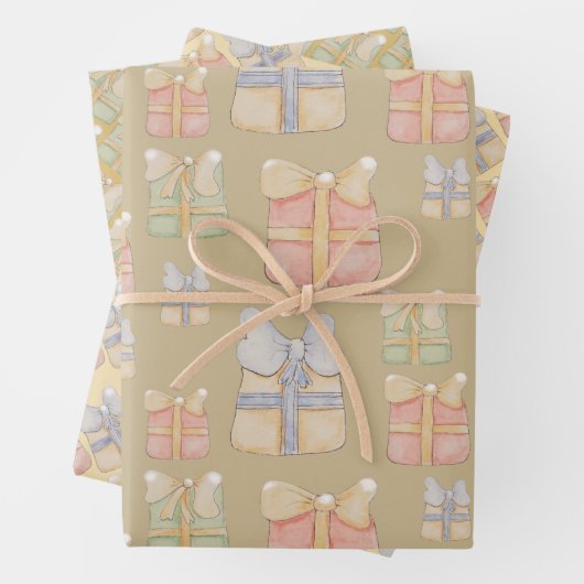 Cute Vintage-kerstcadeautjes met handbeschilderd Inpakpapier Vel (In situ)