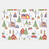 Cute Vintage-kerstdorp met kerstboom Inpakpapier Vel (Voorkant 3)