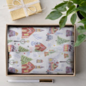 Cute Vintage-kerstdorp met kerstboom Tissuepapier (Geschenk)