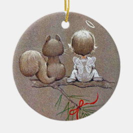 Cute Vintage-kerstengel en eekhoorn Keramisch Ornament
