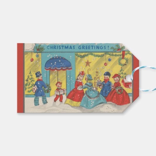 Cute Vintage-kerstgroeten Antiek Winter Cadeaulabel (Voorkant (Horizontaal))