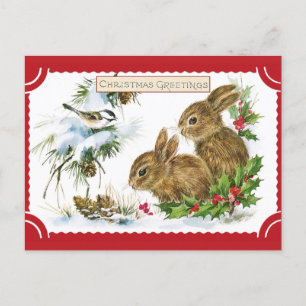 Cute Vintage-kerstgroetings Bunny Rabbit Briefkaart