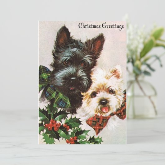 Cute Vintage-kersthonden Feestdagenkaart (Staand voorkant)