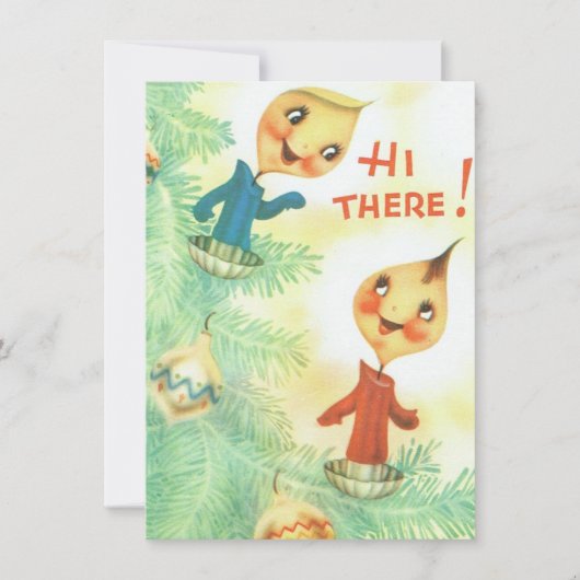 Cute Vintage-kerstkaarsen Gezegde Hi Feestdagenkaart (Voorkant)