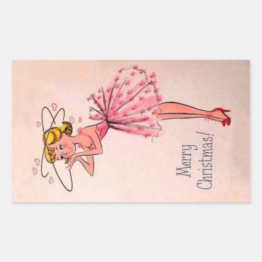 Cute Vintage-kerstmeisje Rechthoekige Sticker (Voorkant)