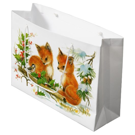 Cute Vintage-kerstmeloenen Large Cadeautasje (Voorkant Gekanteld)