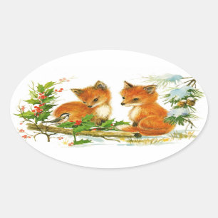 Cute Vintage-kerstmeloenen Ovale Sticker