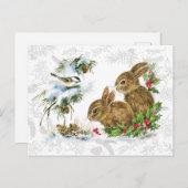 Cute Vintage Kerstmis Bunny en Holly Briefkaart (Voorkant / Achterkant)