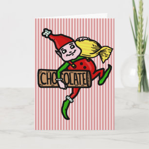 Cute Vintage Kerstmis Elf met Snoep Feestdagen Kaart