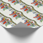 Cute Vintage Kerstmis, Stockings, Fireplace Cadeaupapier (Hoek)