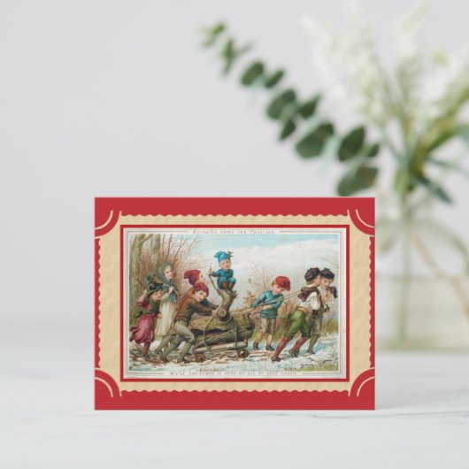Cute Vintage Kerstmis Yule Log Briefkaart (Staand voorkant)