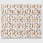 Cute Vintage Kerstmis Zweed Gnomes Pattern Cadeaupapier (Vlak)