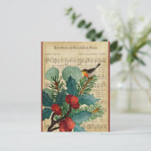 Cute Vintage-kerstvogelmuziek Briefkaart (Staand voorkant)