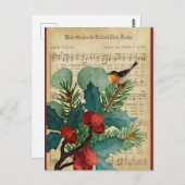 Cute Vintage-kerstvogelmuziek Briefkaart (Voorkant / Achterkant)