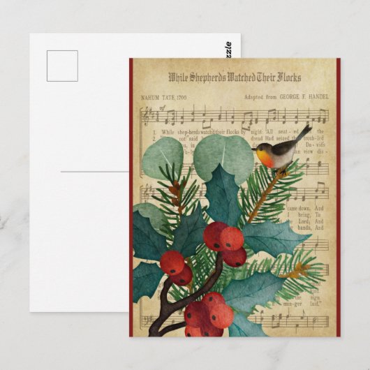 Cute Vintage-kerstvogelmuziek Briefkaart (Voorkant / Achterkant)