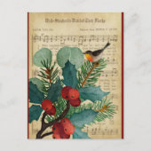 Cute Vintage-kerstvogelmuziek Briefkaart (Voorkant)