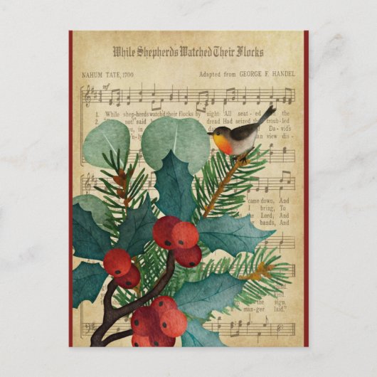 Cute Vintage-kerstvogelmuziek Briefkaart (Voorkant)