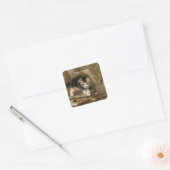 Cute Vintage Kitten Art, Names Vierkante Sticker (Envelop)