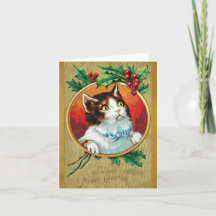 Cute Vintage Kitty Cat Christmas Card