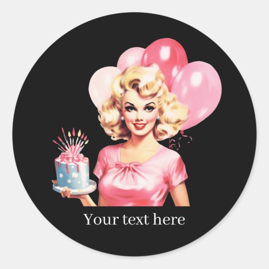 Cute vintage lady Birthday customizable  Ronde Sticker (Voorkant)