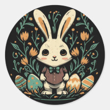 Cute Vintage Paashaas Bloemen Ronde Stickers