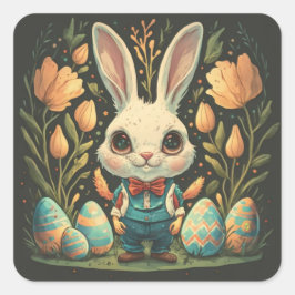 Cute Vintage Paashaas Eieren Vierkante Stickers