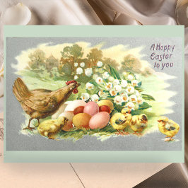 Cute Vintage Pasen Kuikens en Bloemenseieren Briefkaart