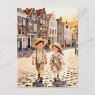 Cute Vintage Patchwork Children Dutch Folk Art Briefkaart