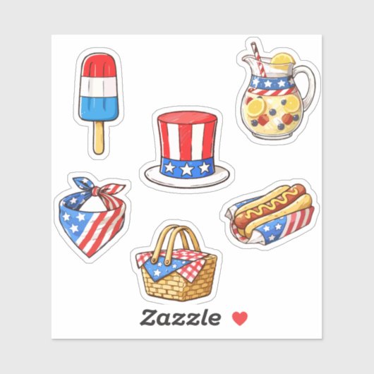 Cute Vintage Patriotic Doodle Sticker Sheet (Vel)