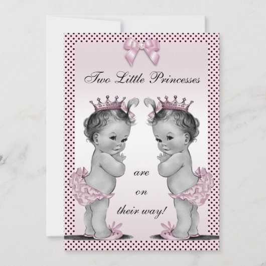 Cute Vintage Princess Twins Baby shower Kaart (Voorkant)