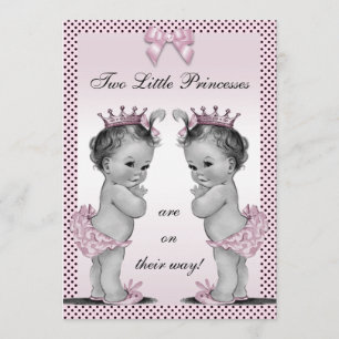 Cute Vintage Princess Twins Baby shower Kaart