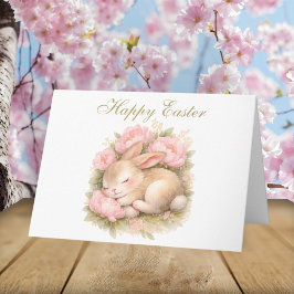 Cute Vintage Rabbit Bunny Blush Pink Easter Floral Bedankkaart
