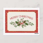 Cute Vintage Red & Green Merry Christmas Postcard Briefkaart (Achterkant)