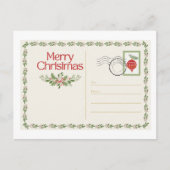 Cute Vintage Red & Green Merry Christmas Postcard Briefkaart (Voorkant)
